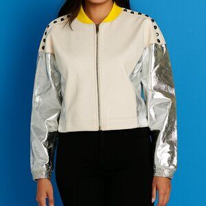 English Rose Faux Leather Statement Jacket Women’s Medium | Metallic Silver